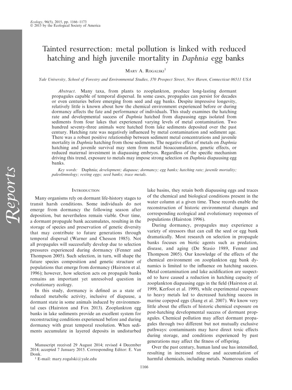 Miniature of Tainted resurrection: metal pollution is linked with reduced hatching and high juvenile mortality inDaphniaegg banks