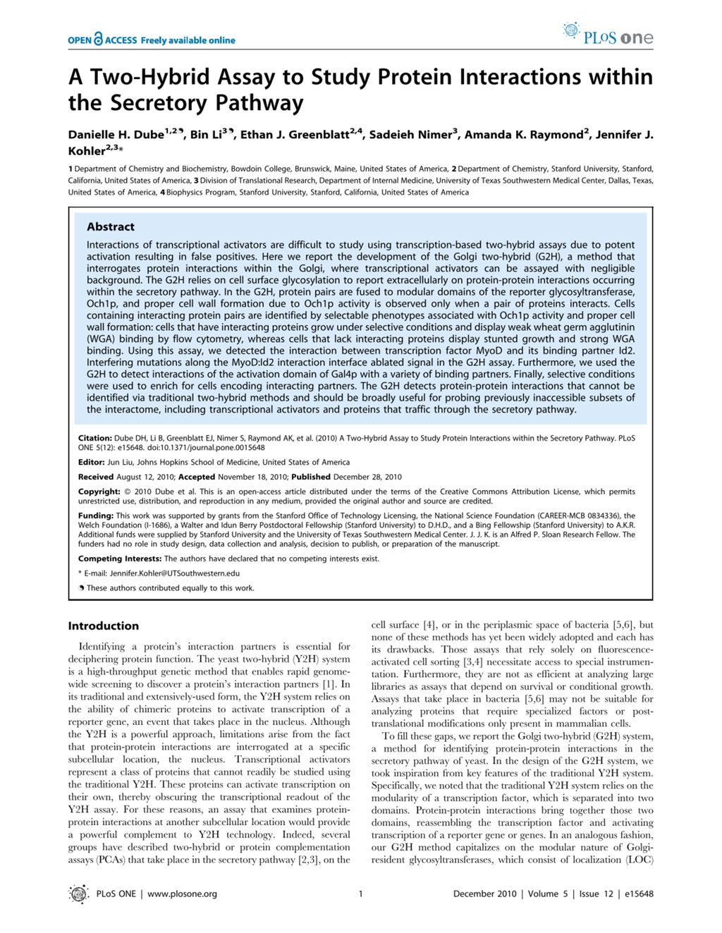 Miniature of A two-hybrid assay to study protein interactions within the secretory pathway