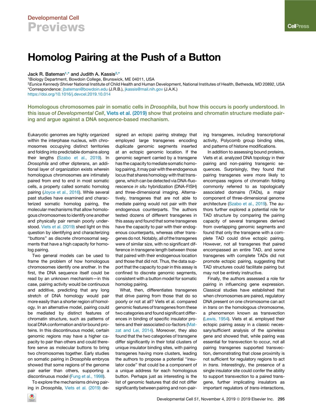 Miniature of Homolog Pairing at the Push of a Button