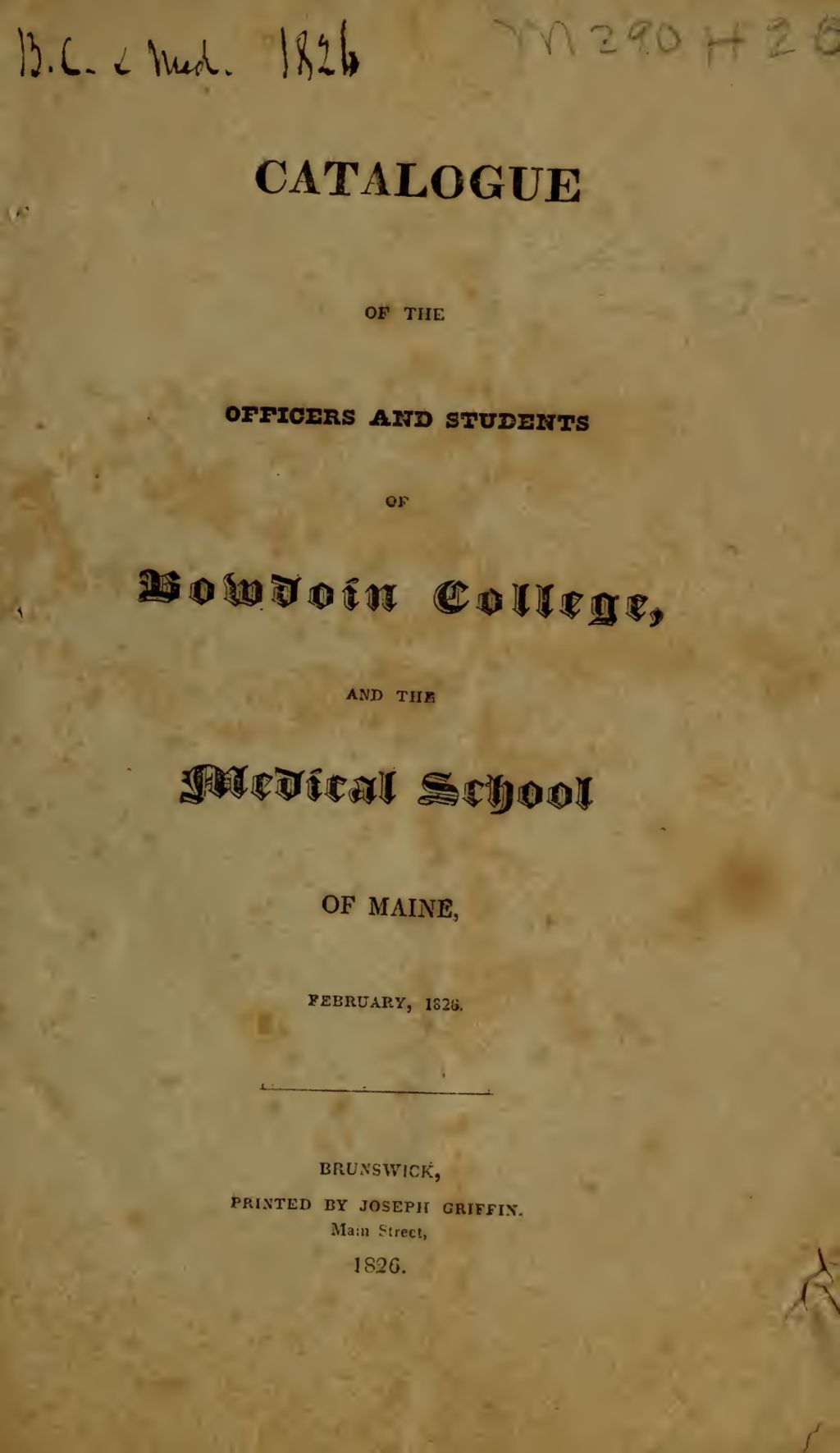 Miniature of Bowdoin College Catalogue (1826 Feb)