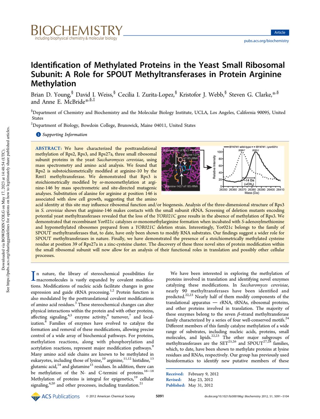 Miniature of Identification of methylated proteins in the yeast small ribosomal subunit: A role for SPOUT methyltransferases in protein arginine methylation