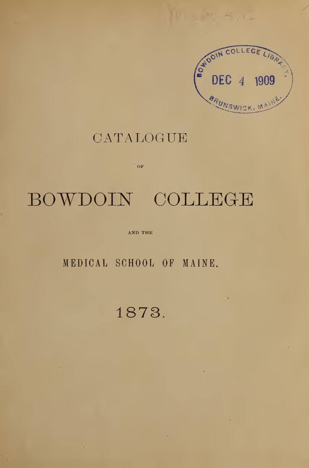 Miniature of Bowdoin College Catalogue (1873)