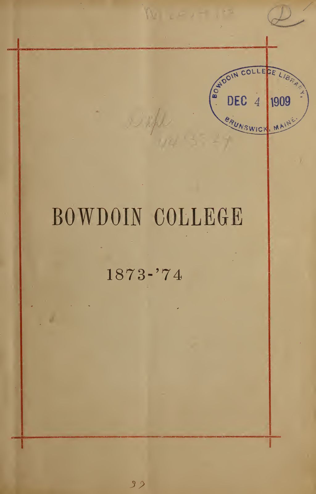 Miniature of Bowdoin College Catalogue (1873-1874)