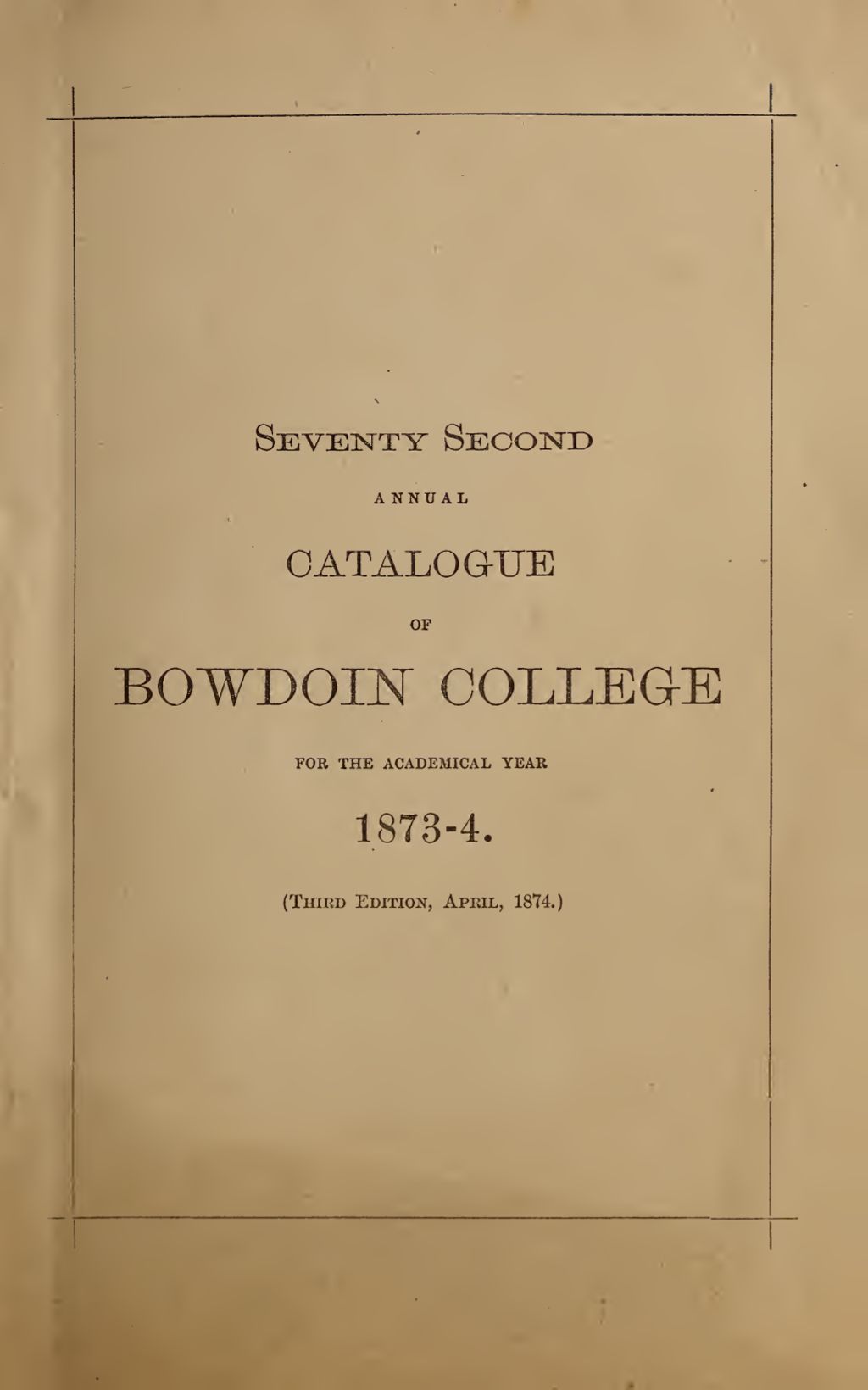 Miniature of Bowdoin College Catalogue (1873-1874 third edition)