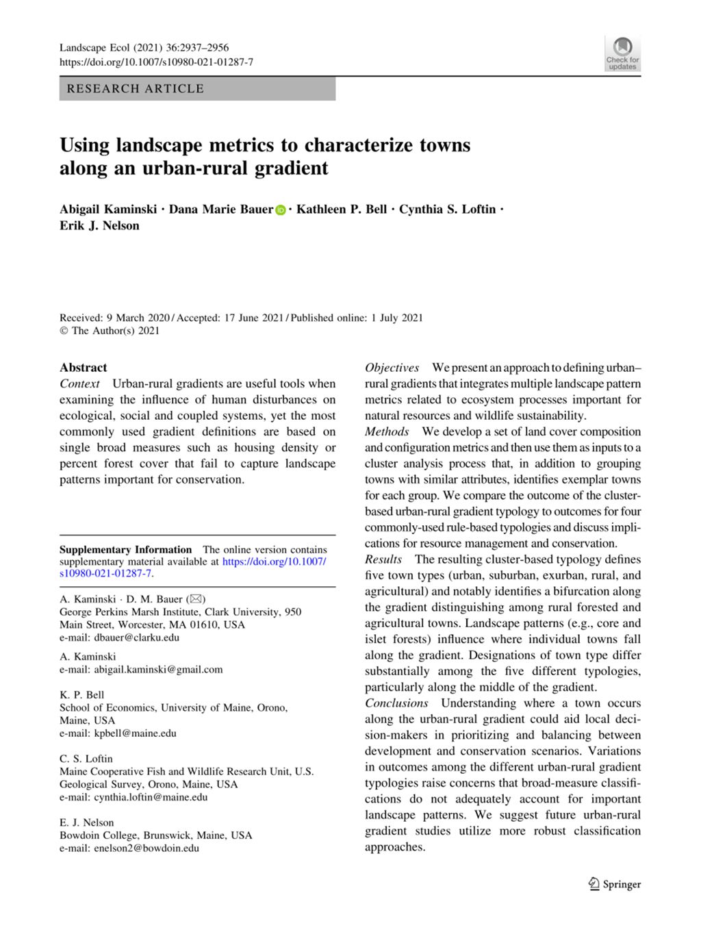 Miniature of Using landscape metrics to characterize towns along an urban-rural gradient