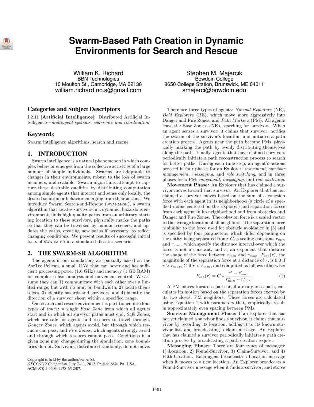 Miniature of Swarm-based path creation in dynamic environments for search and rescue