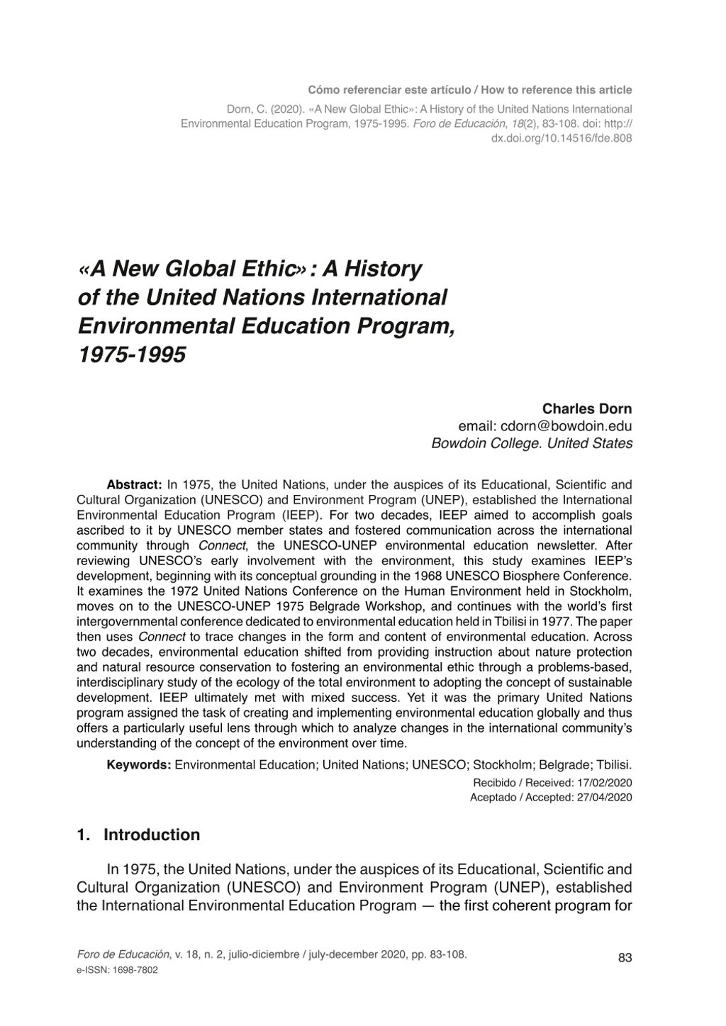 Miniature of A new global ethic»: A history of the United Nations International Environmental Education Program, 1975-1995