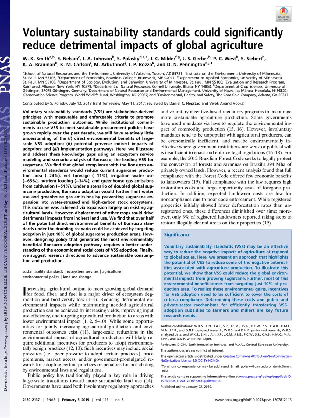 Miniature of Voluntary sustainability standards could significantly reduce detrimental impacts of global agriculture