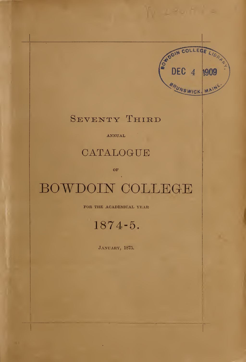 Miniature of Bowdoin College Catalogue (1874-1875 (1875 Jan))