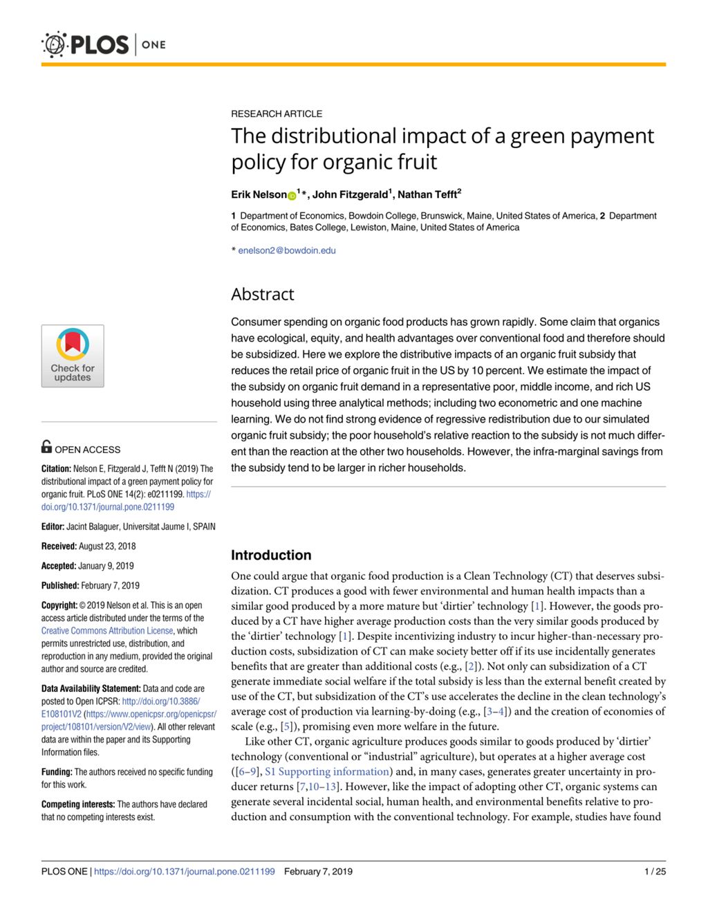 Miniature of The distributional impact of a green payment policy for organic fruit