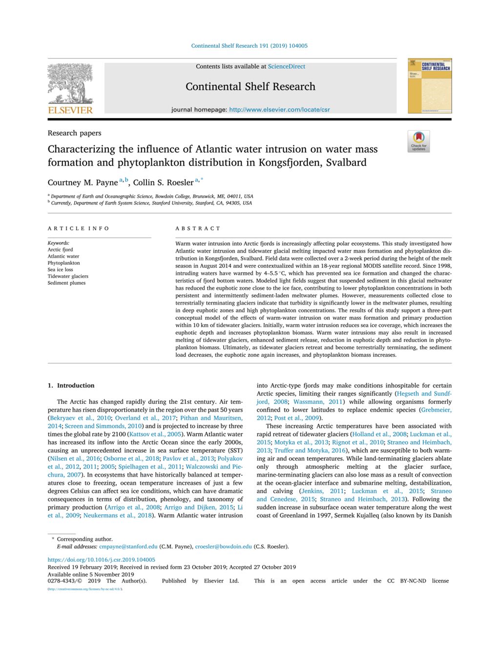 Miniature of Characterizing the influence of Atlantic water intrusion on water mass formation and phytoplankton distribution in Kongsfjorden, Svalbard