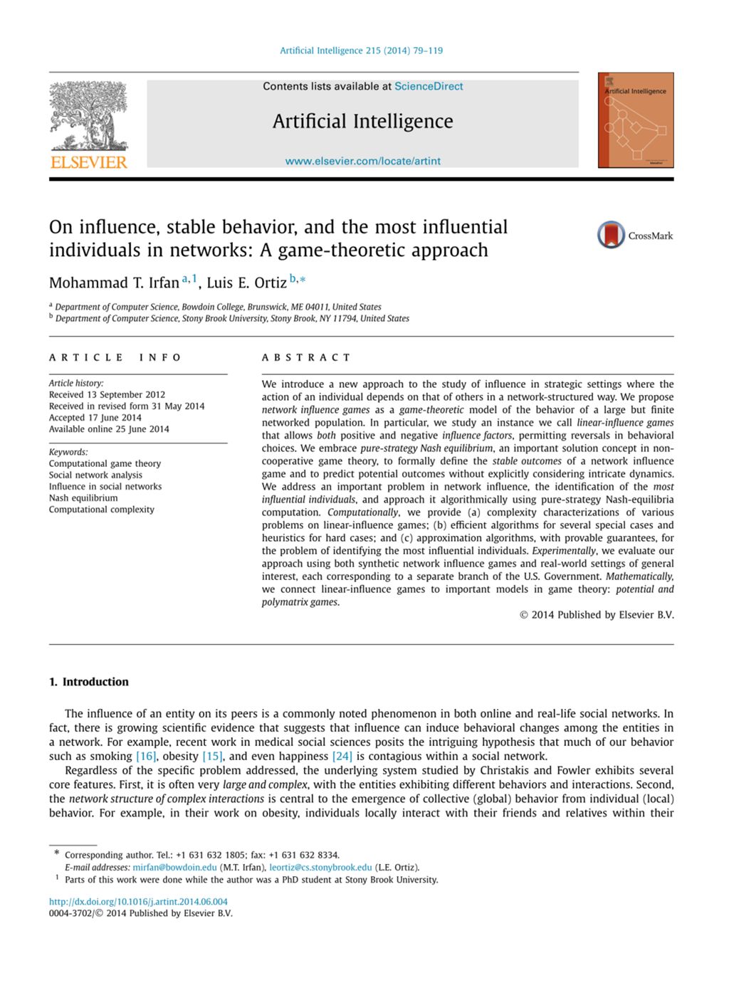 Miniature of On influence, stable behavior, and the most influential individuals in networks: A game-theoretic approach