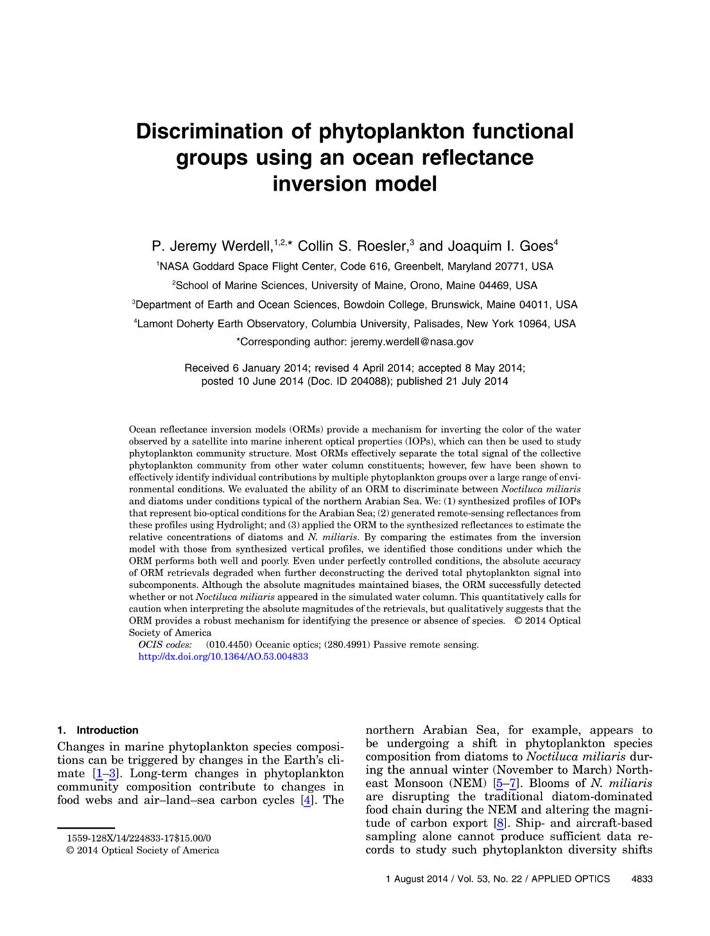 Miniature of Discrimination of phytoplankton functional groups using an ocean reflectance inversion model