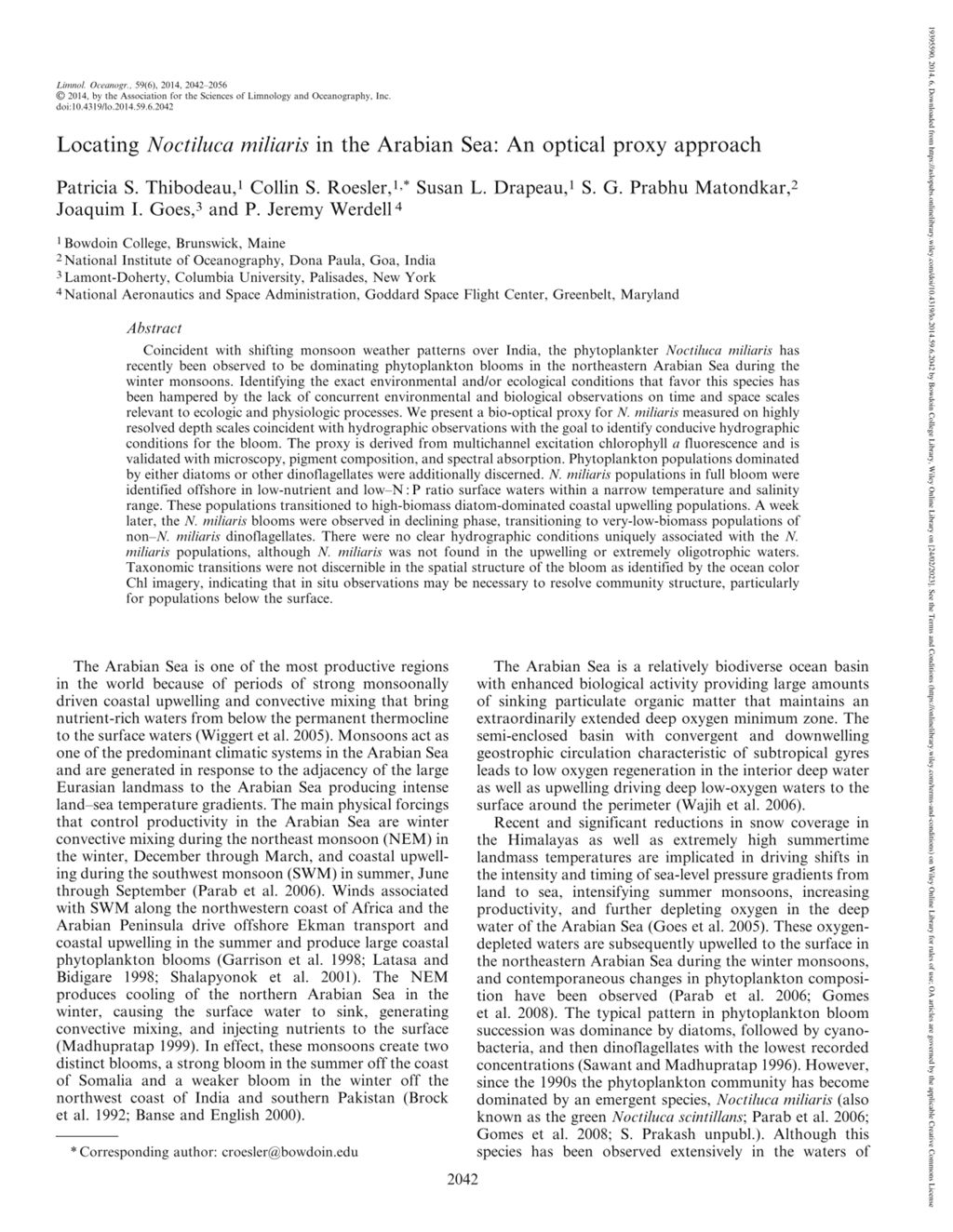 Miniature of Locating noctiluca miliaris in the arabian sea: An optical proxy approach