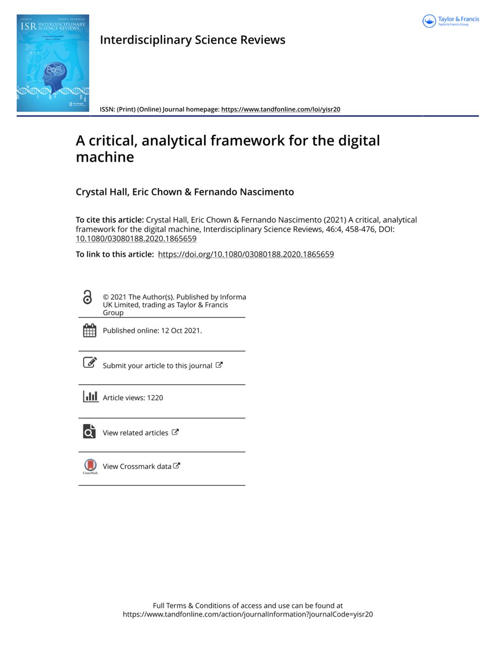 Miniature of A critical, analytical framework for the digital machine