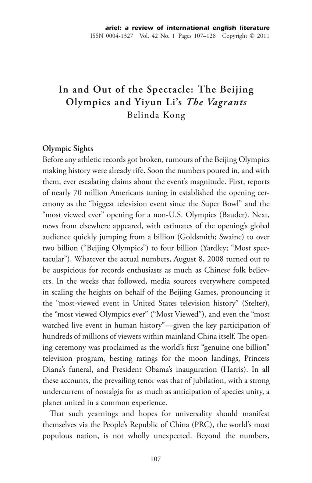 Miniature of In and out of the spectacle: The Beijing olympics and Yiyun Li's The Vagrants