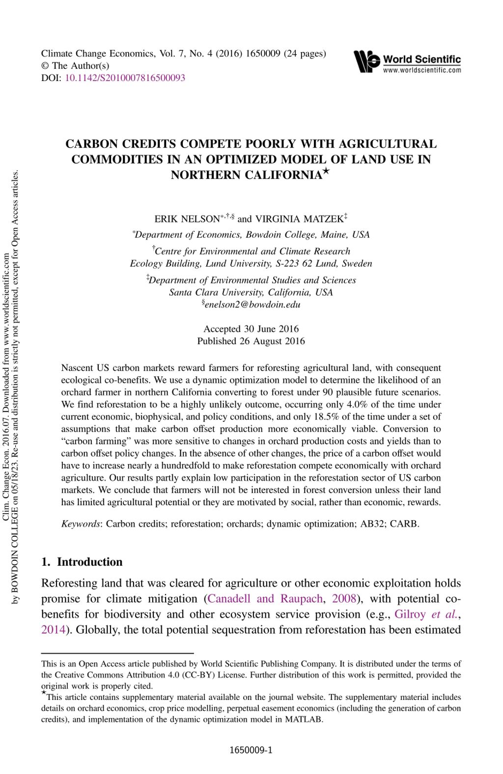 Miniature of Carbon credits compete poorly with agricultural commodities in an optimized model of land use in Northern California