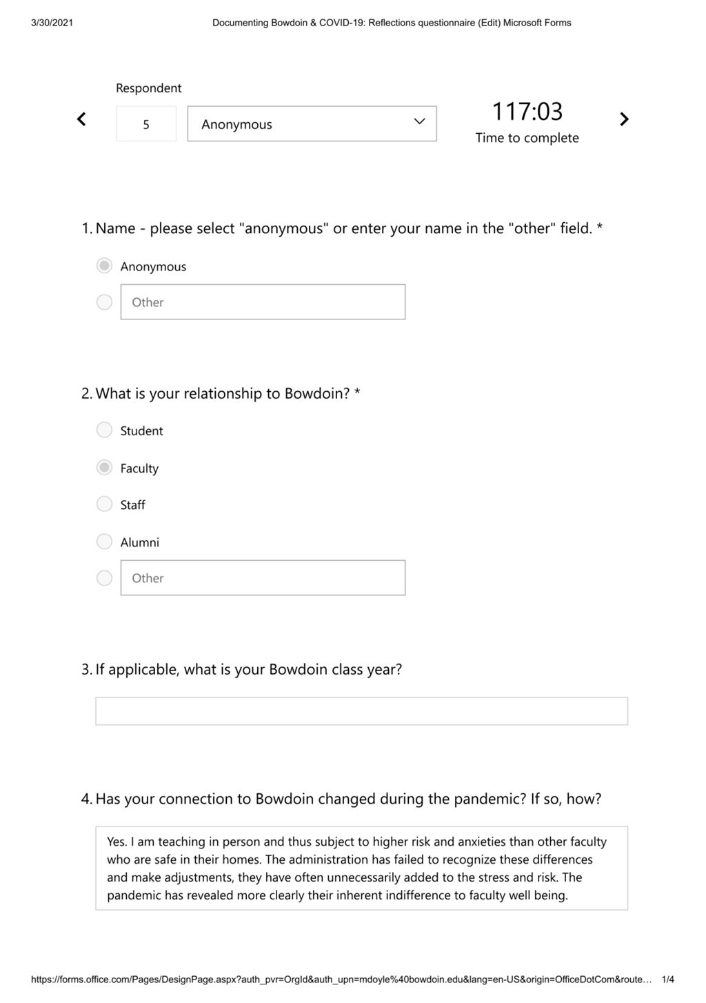 Miniature of Reflections questionnaire response by Anonymous on March 23, 2021