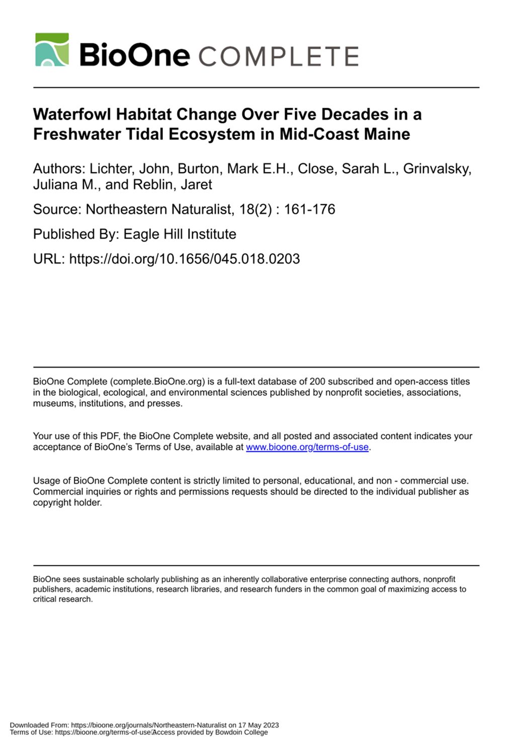 Miniature of Waterfowl habitat change over five decades in a freshwater tidal ecosystem in mid-coast maine