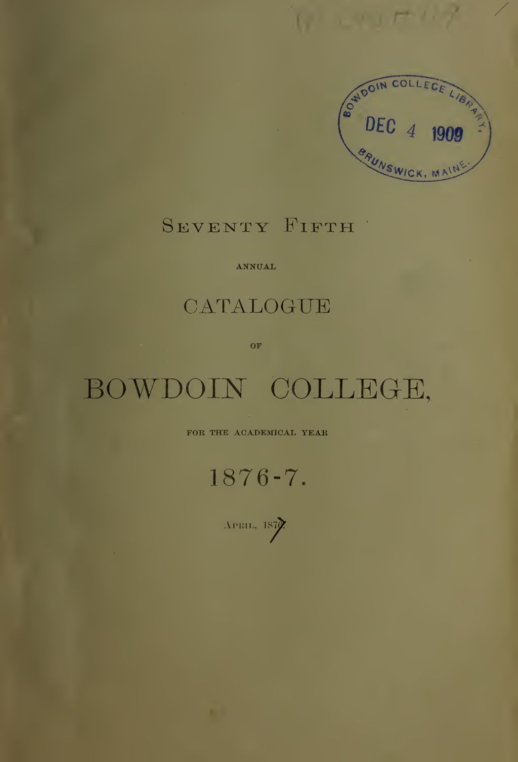 Miniature of Bowdoin College Catalogue (1876-1877)