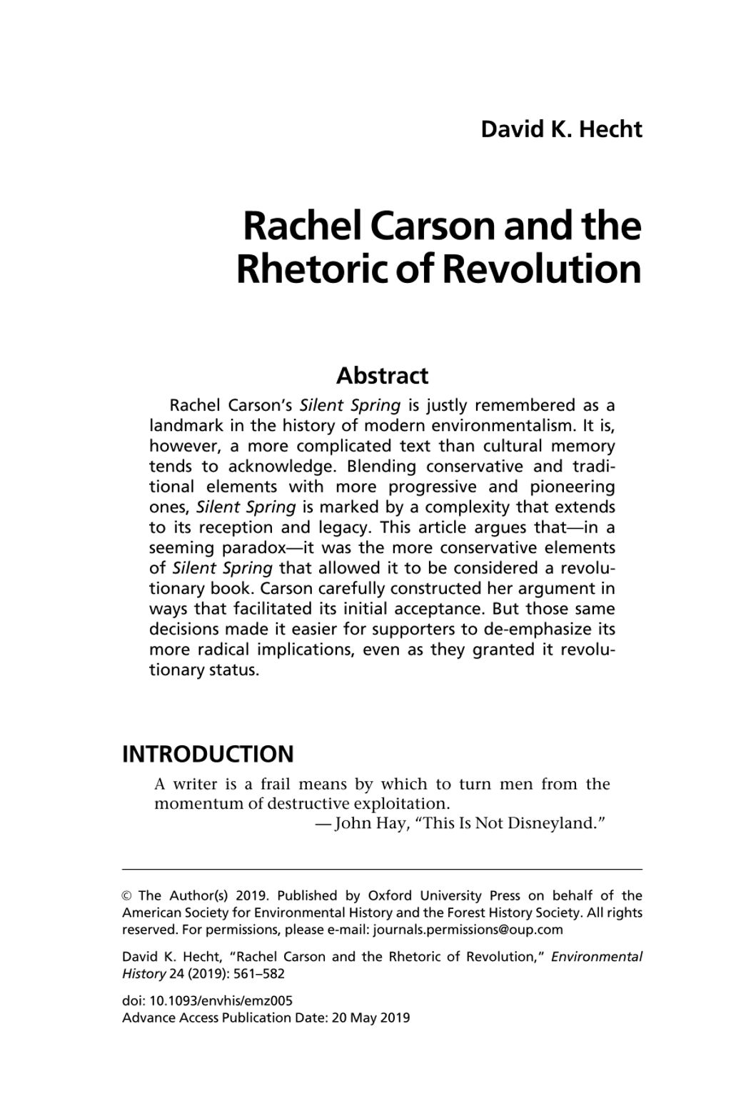 Miniature of Rachel Carson and the rhetoric of revolution