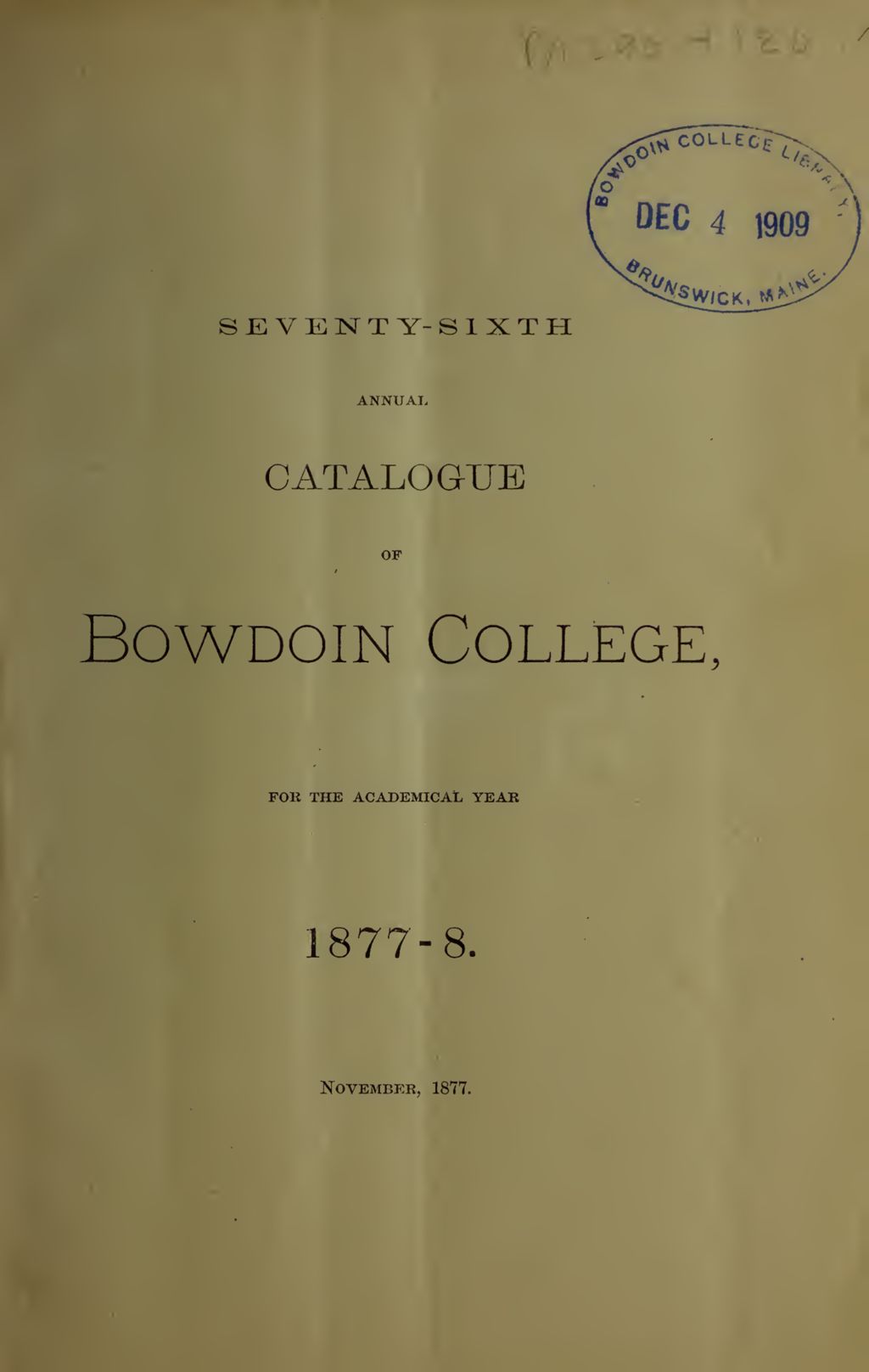 Miniature of Bowdoin College Catalogue (1877)