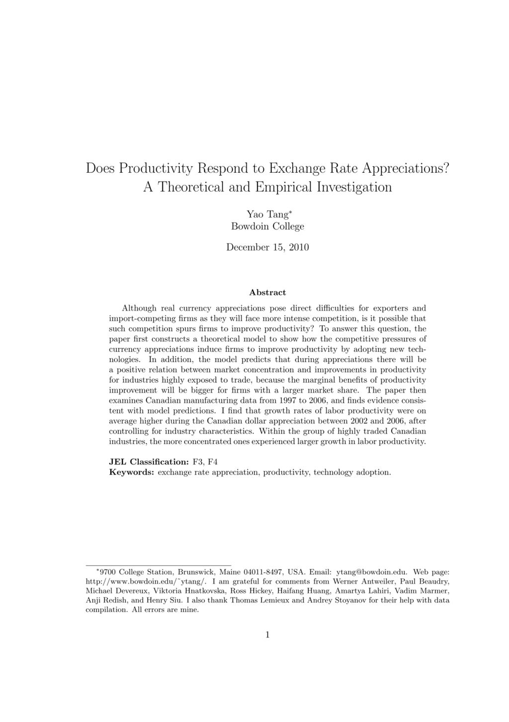 Miniature of Does Productivity Respond to Exchange Rate Appreciations? A Theoretical and Empirical Investigation