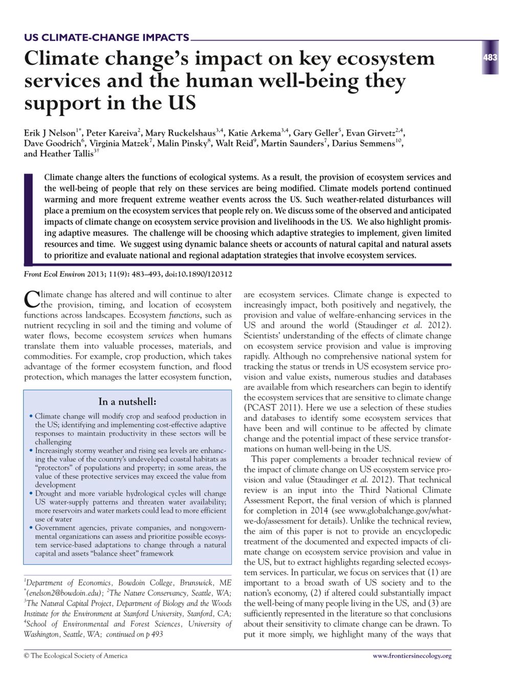 Miniature of Climate change's impact on key ecosystem services and the human well-being they support in the US