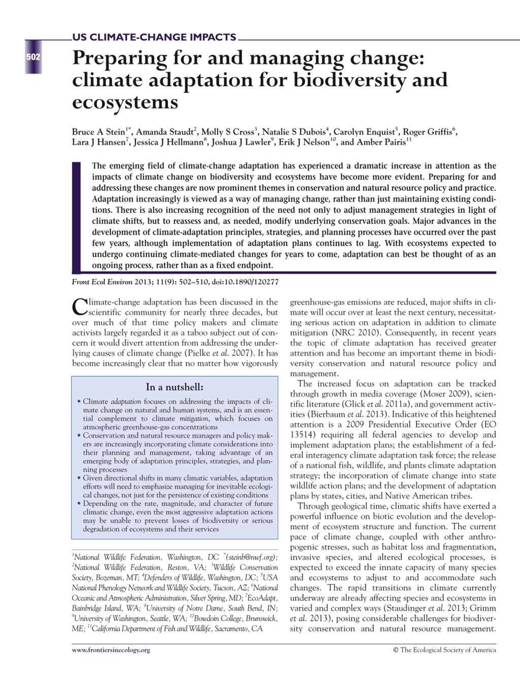 Miniature of Preparing for and managing change: Climate adaptation for biodiversity and ecosystems