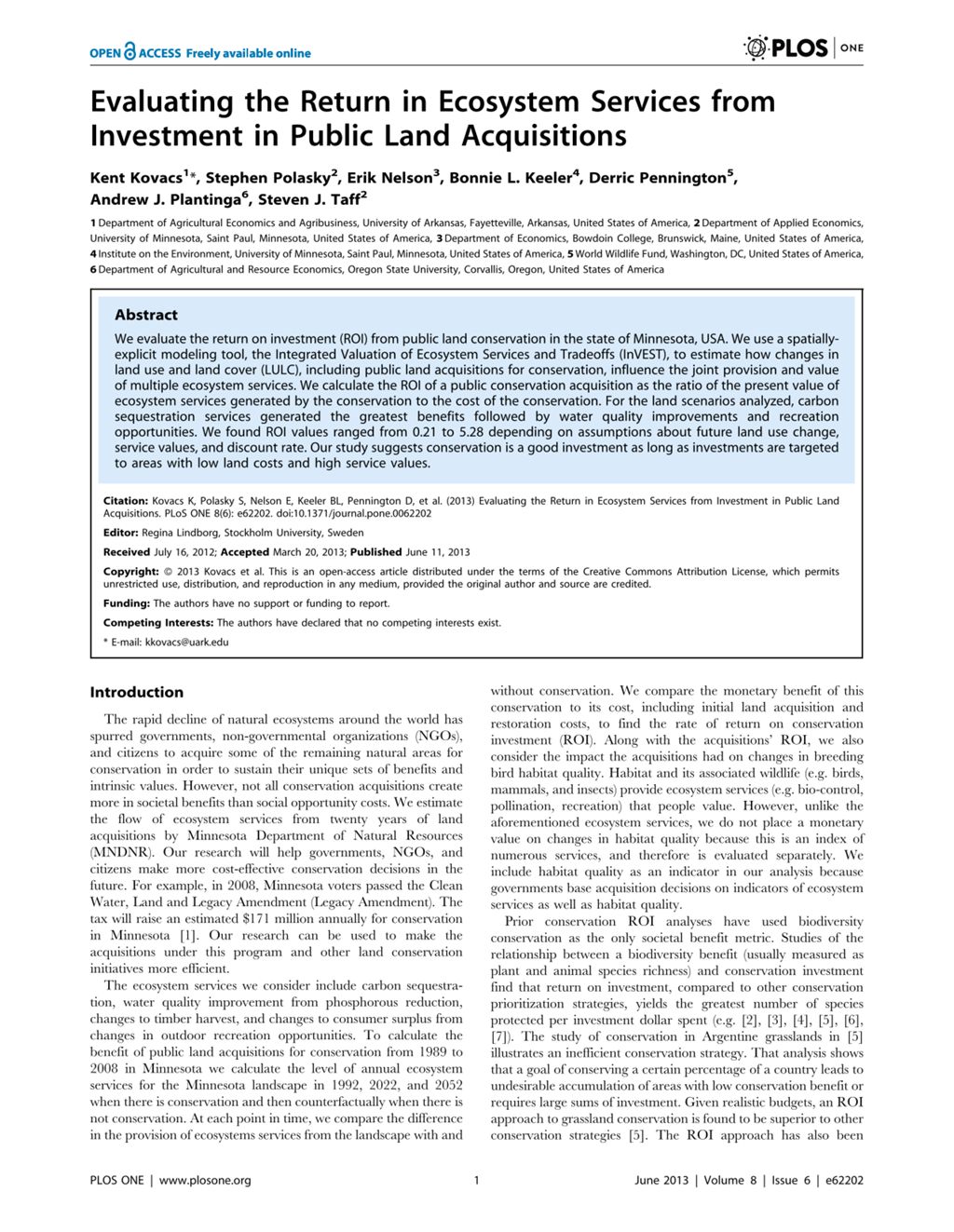 Miniature of Evaluating the Return in Ecosystem Services from Investment in Public Land Acquisitions