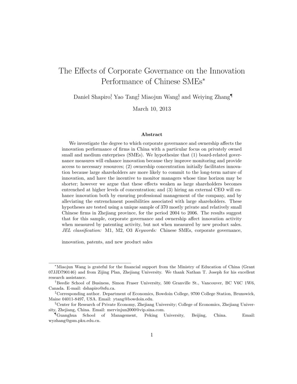 Miniature of The Effects of Corporate Governance on the Innovation Performance of Chinese SMEs