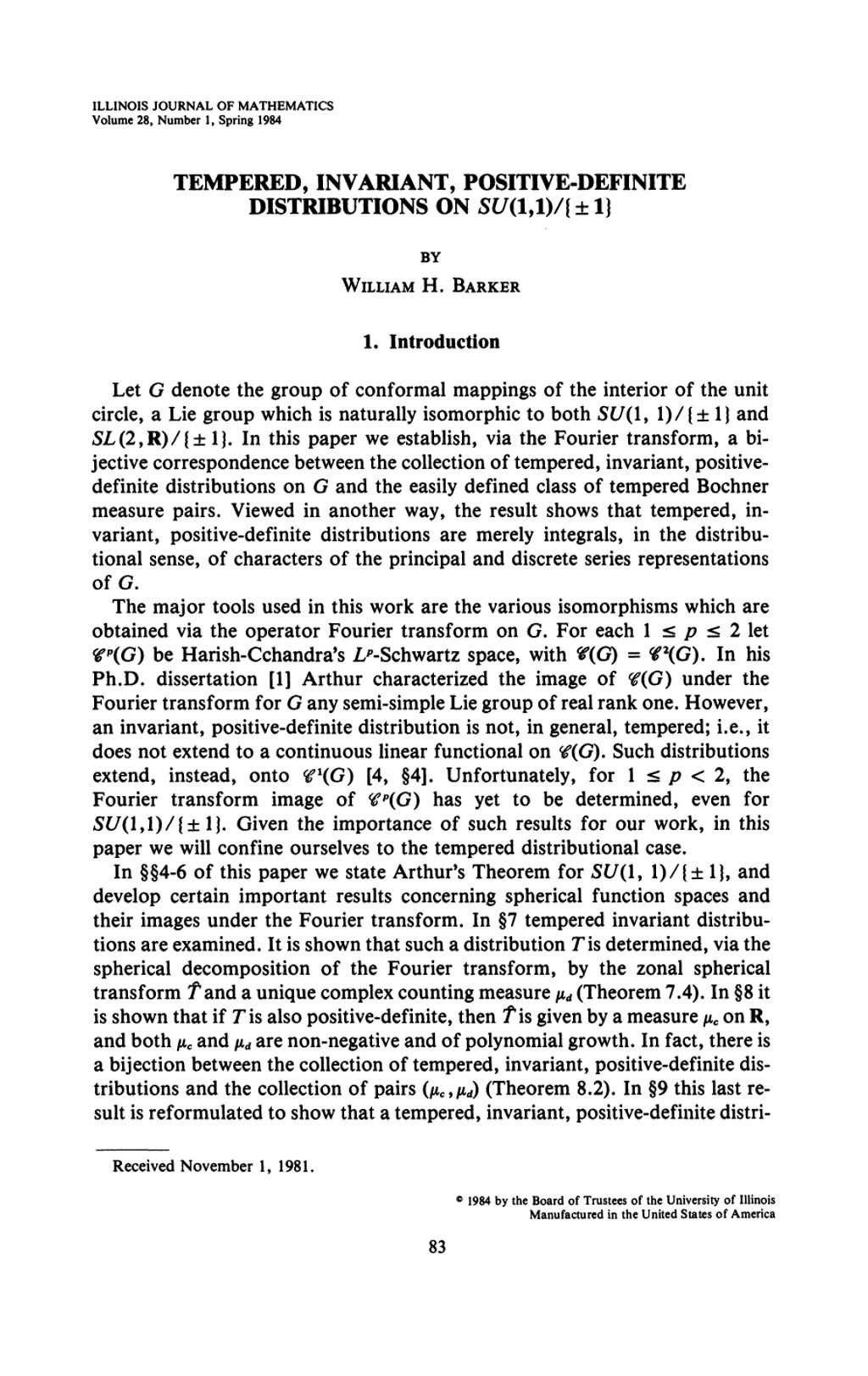 Miniature of Tempered, invariant, positive-definite distributions on SU(1, 1)/{± 1}