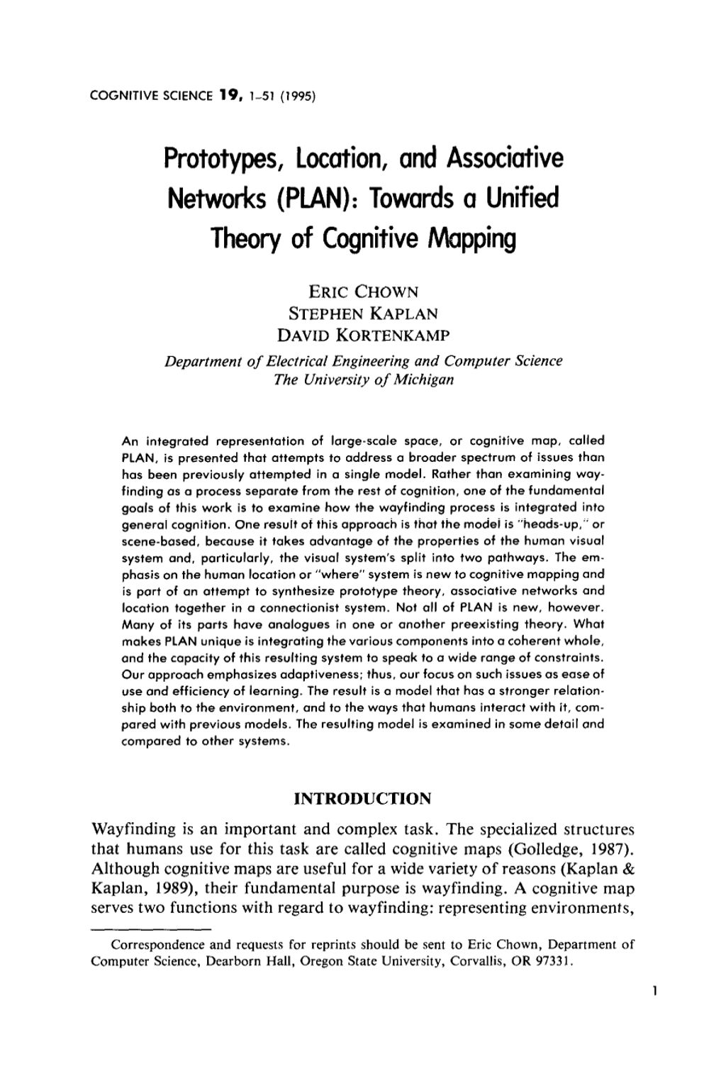 Miniature of Prototypes, location, and associative networks (PLAN): Towards a unified theory of cognitive mapping