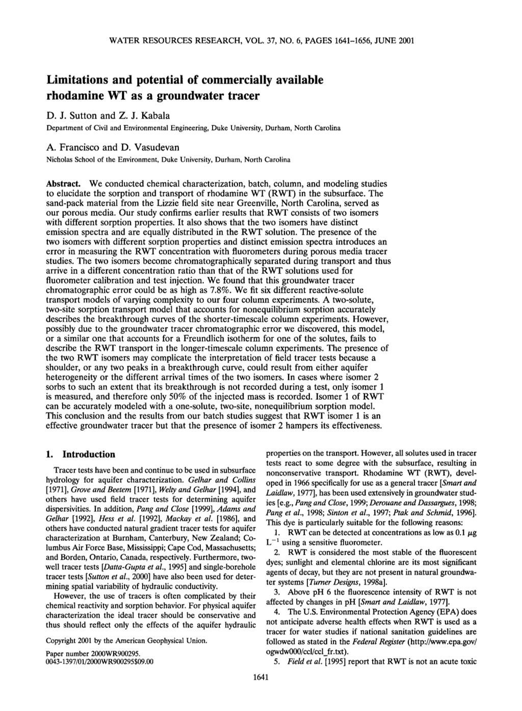 Miniature of Limitations and potential of commercially available rhodamine WT as a groundwater tracer