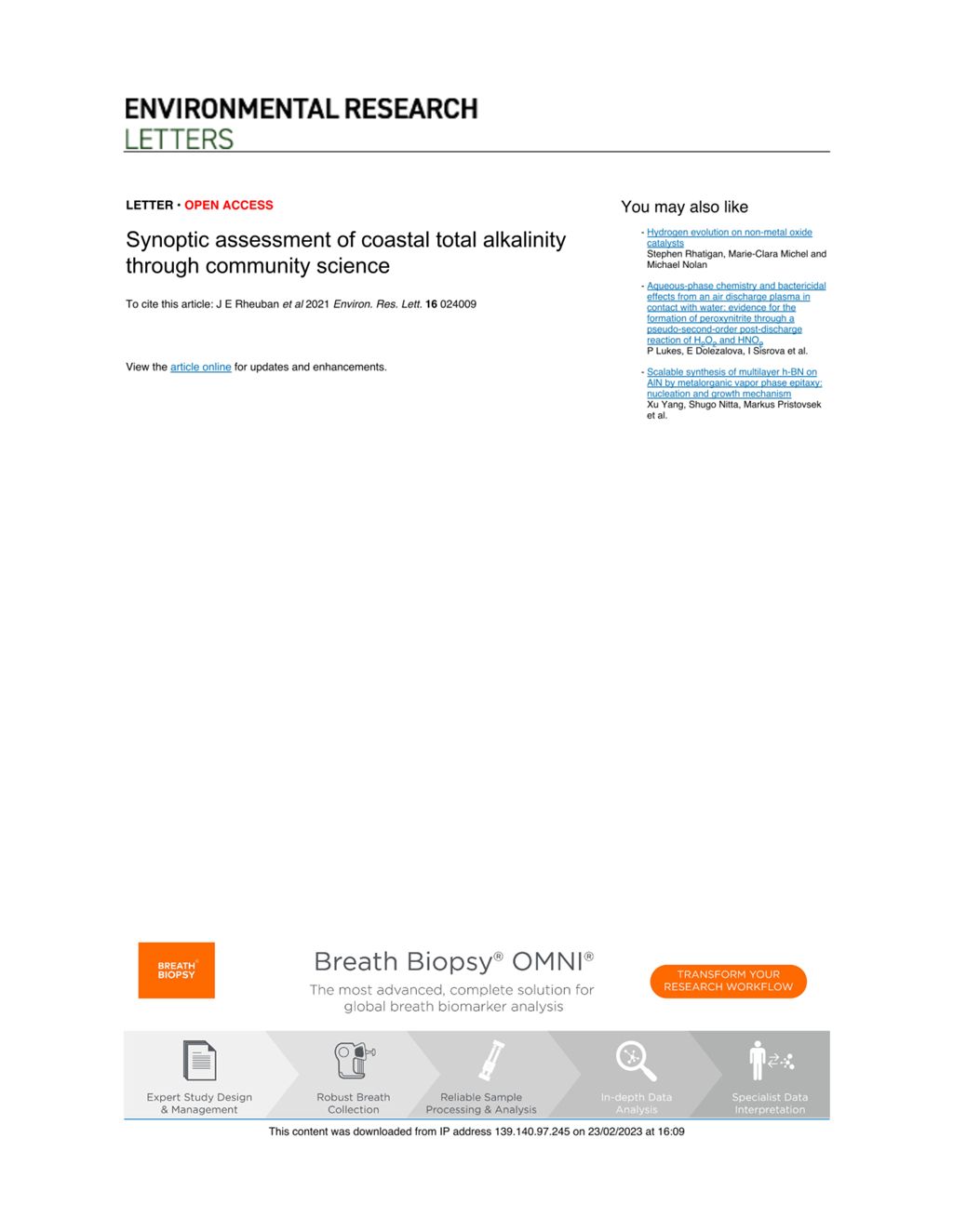 Miniature of Synoptic assessment of coastal total alkalinity through community science