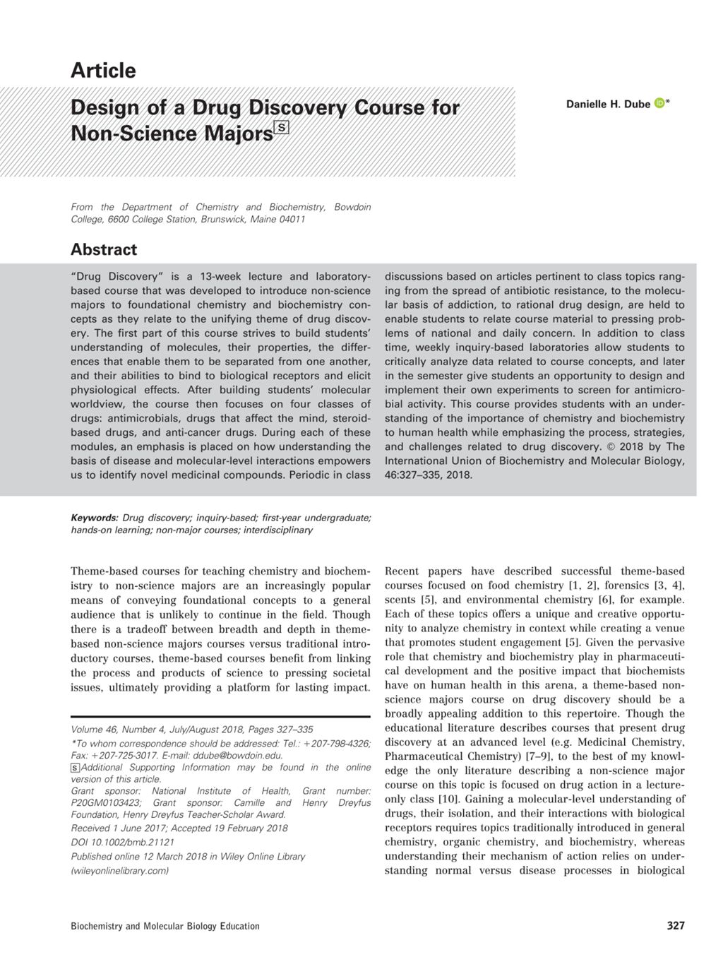 Miniature of Design of a drug discovery course for non-science majors