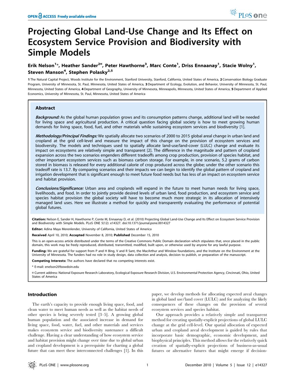 Miniature of Projecting global land-use change and its effect on ecosystem service provision and biodiversity with simple models