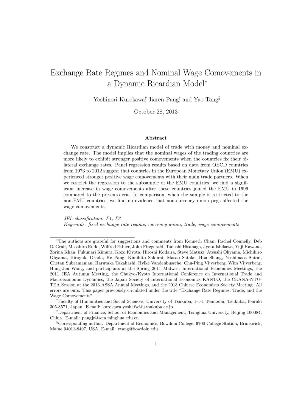 Miniature of Exchange Rate Regimes and Nominal Wage Comovements in a Dynamic Ricardian Model