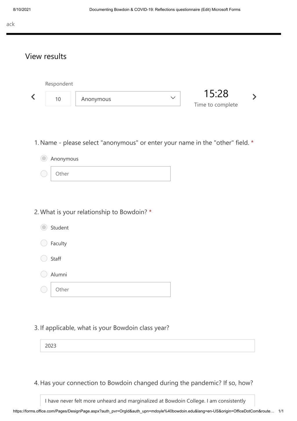 Miniature of Reflections questionnaire response by Anonymous on March 31, 2021