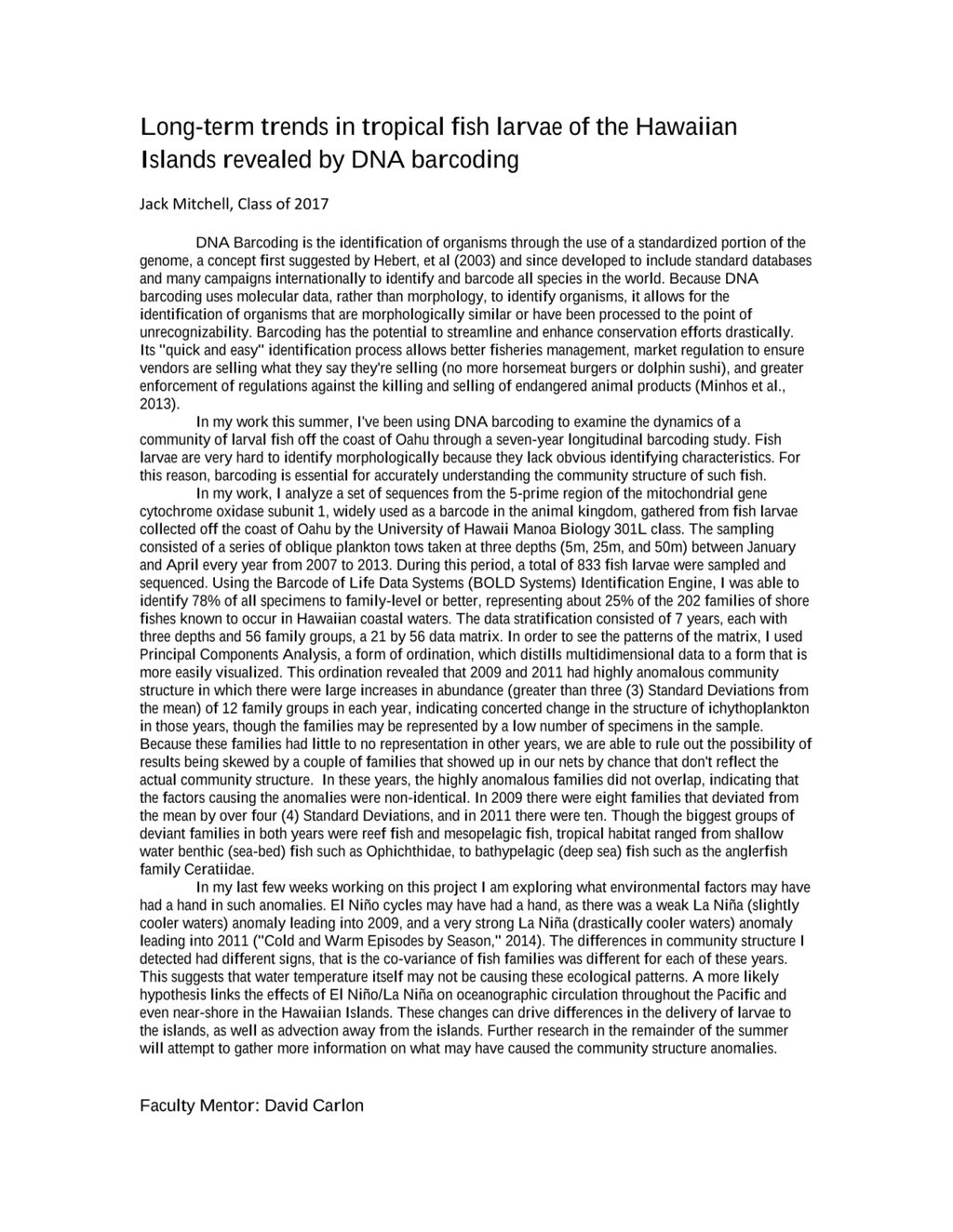 Miniature of Long-term trends in tropical fish larvae of the Hawaiian Islands revealed by DNA barcoding