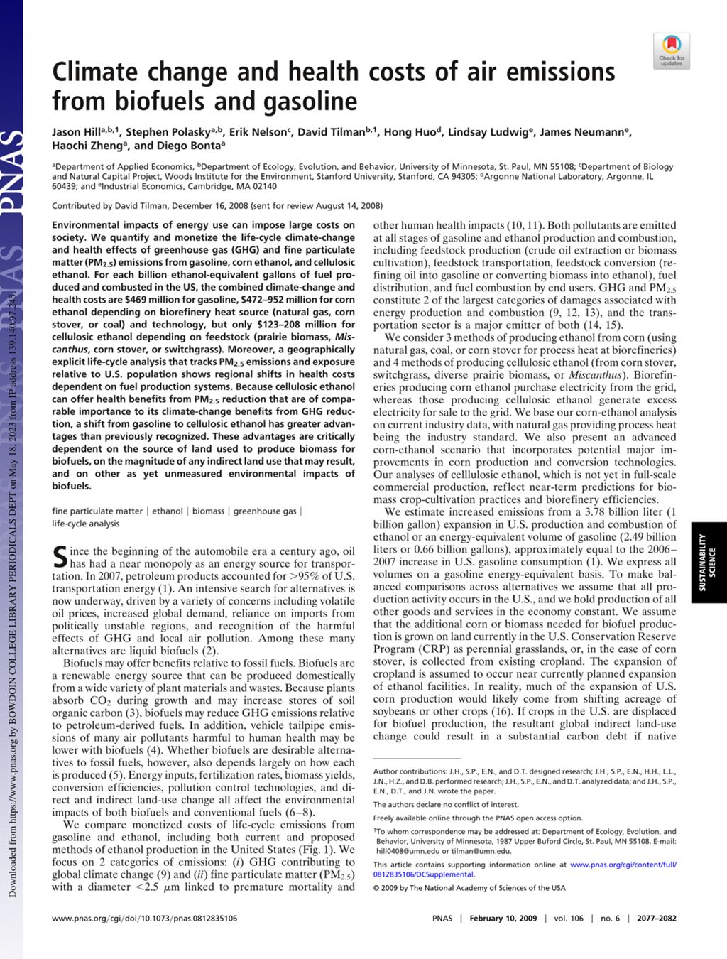 Miniature of Climate change and health costs of air emissions from biofuels and gasoline