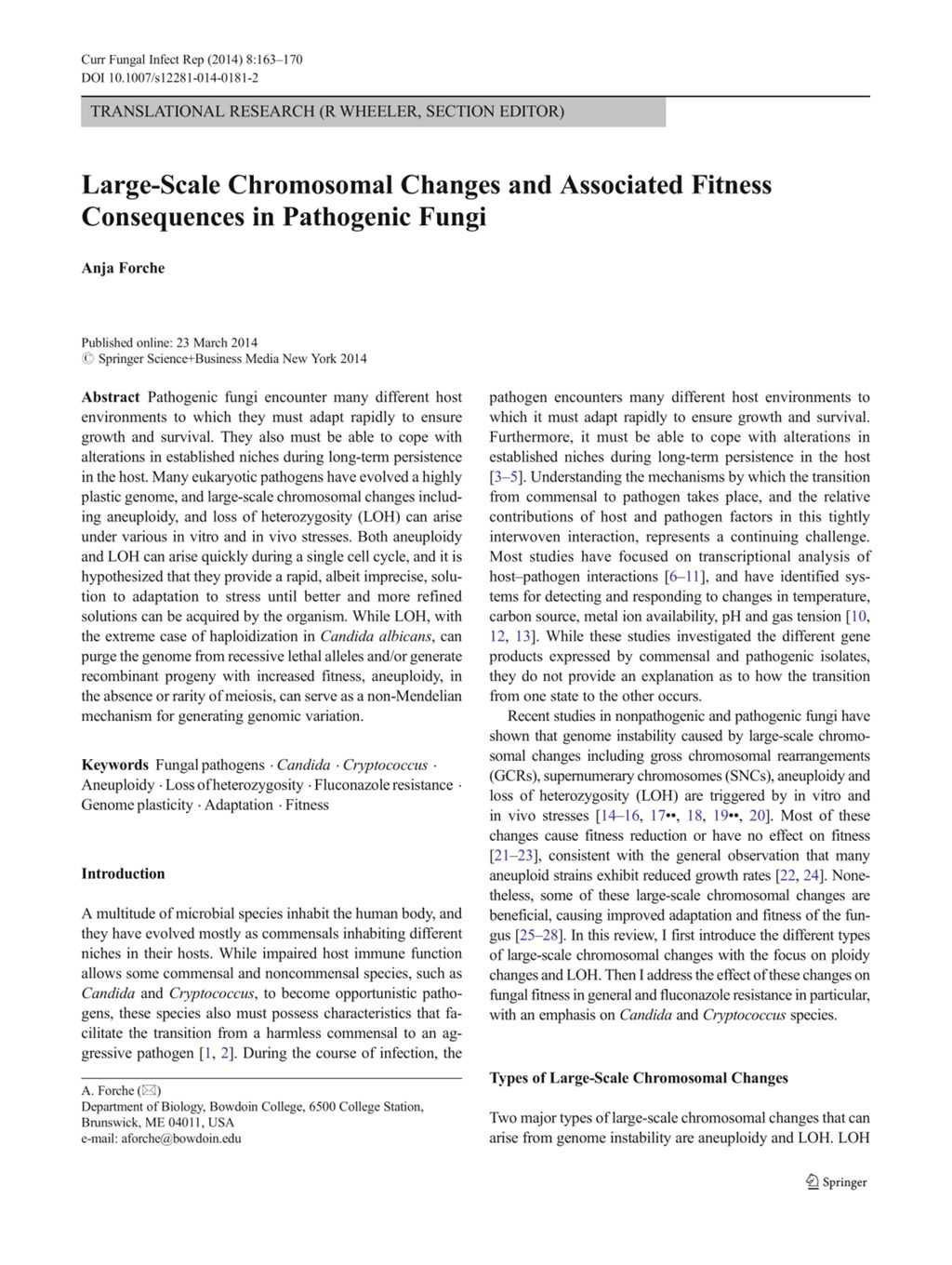 Miniature of Large-scale chromosomal changes and associated fitness consequences in pathogenic fungi