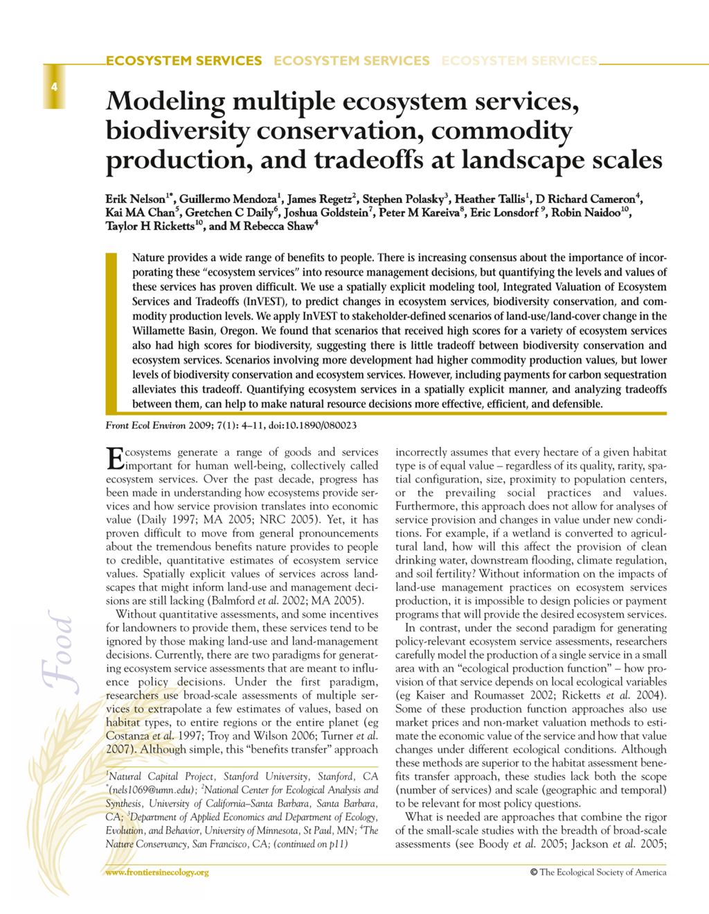 Miniature of Modeling multiple ecosystem services, biodiversity conservation, commodity production, and tradeoffs at landscape scales