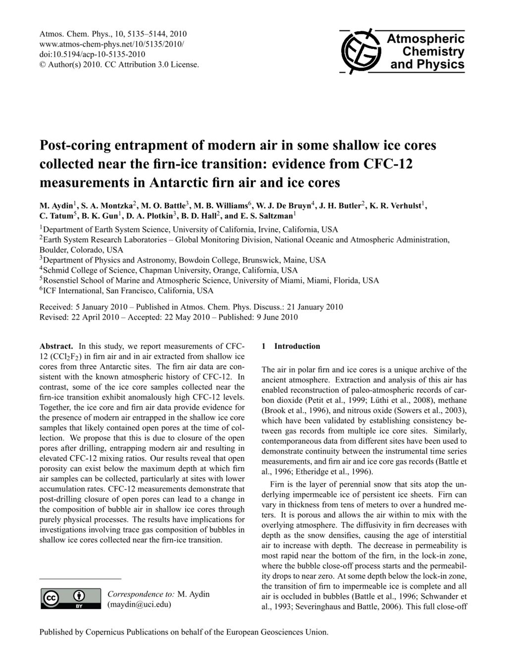 Miniature of Post-coring entrapment of modern air in some shallow ice cores collected near the firn-ice transition: Evidence from CFC-12 measurements in Antarctic firn air and ice cores