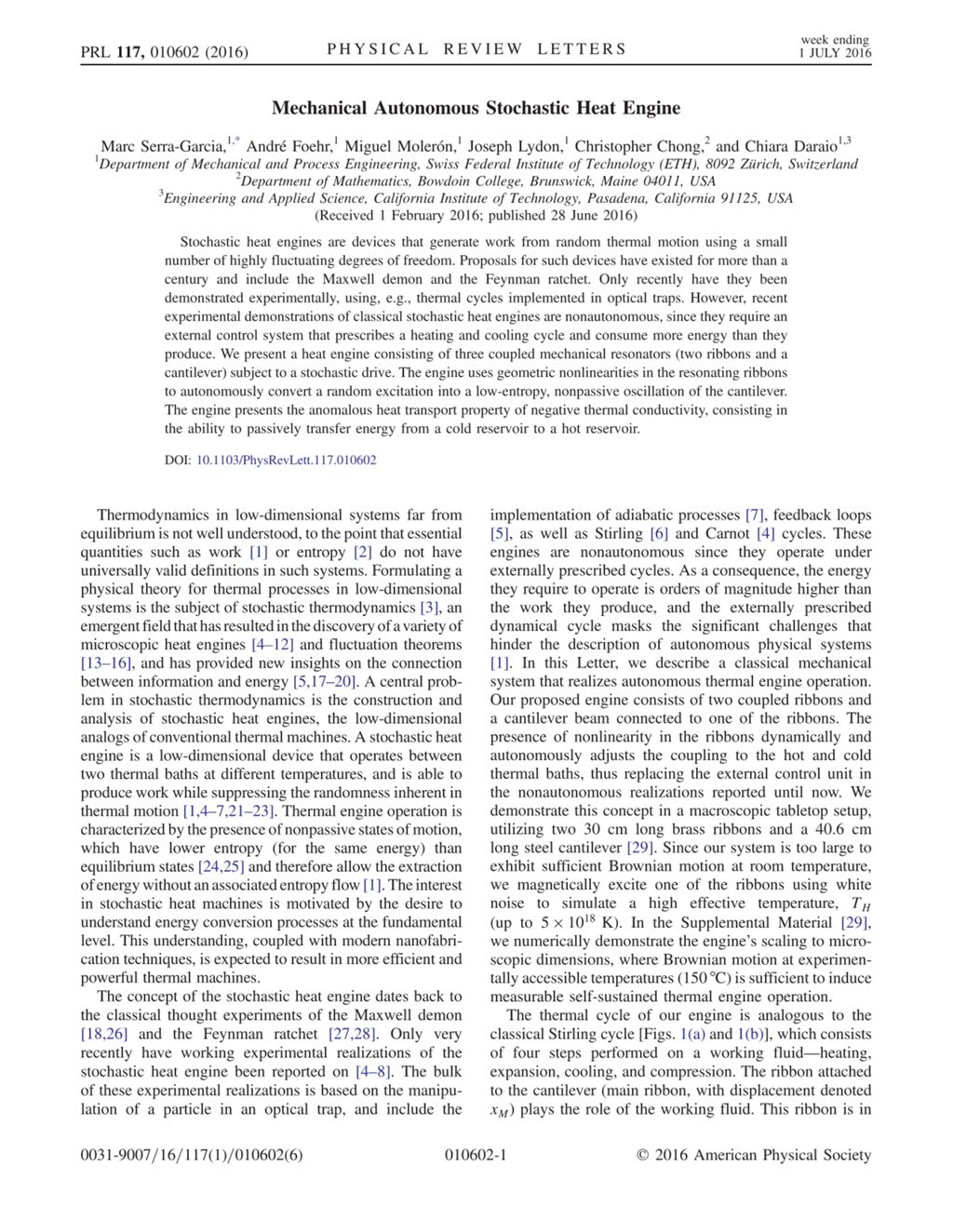 Miniature of Mechanical Autonomous Stochastic Heat Engine