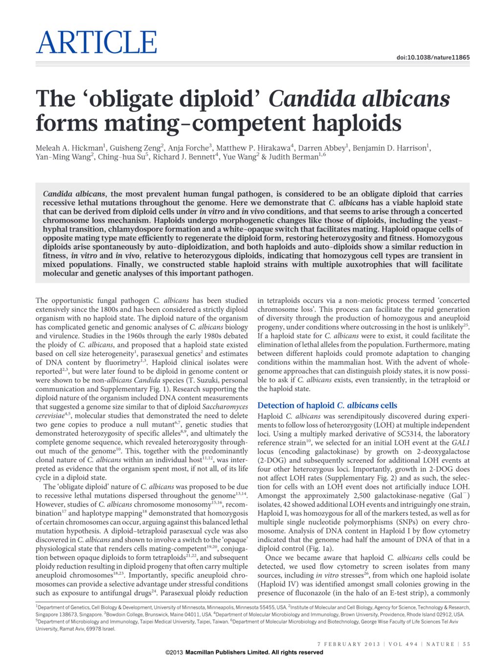 Miniature of The 'obligate diploid' Candida albicans forms mating-competent haploids