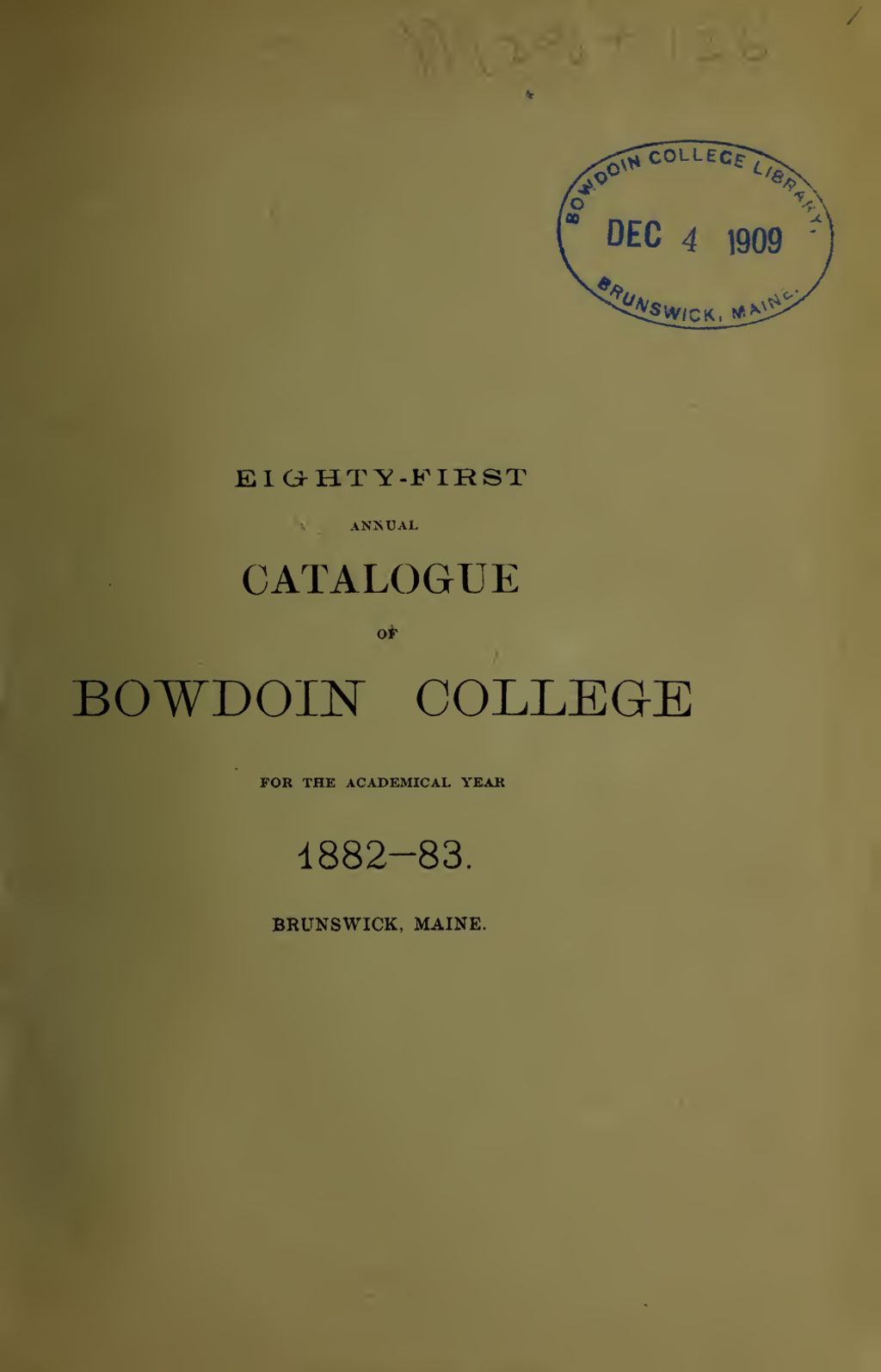 Miniature of Bowdoin College Catalogue (1882-1883)