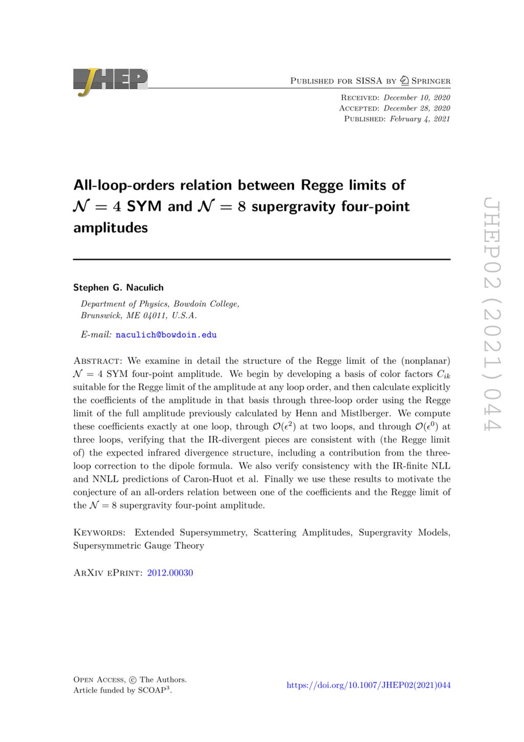 Miniature of All-loop-orders relation between Regge limits of N = 4 SYM and N = 8 supergravity four-point amplitudes