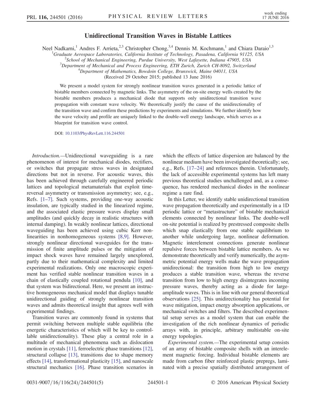 Miniature of Unidirectional Transition Waves in Bistable Lattices