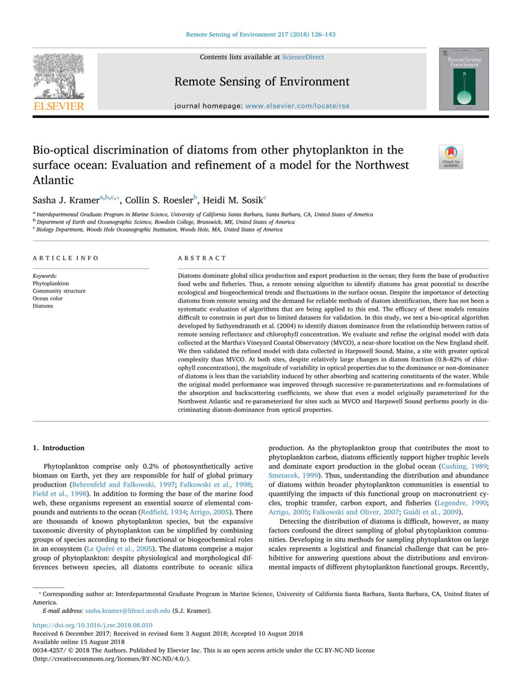 Miniature of Bio-optical discrimination of diatoms from other phytoplankton in the surface ocean: Evaluation and refinement of a model for the Northwest Atlantic